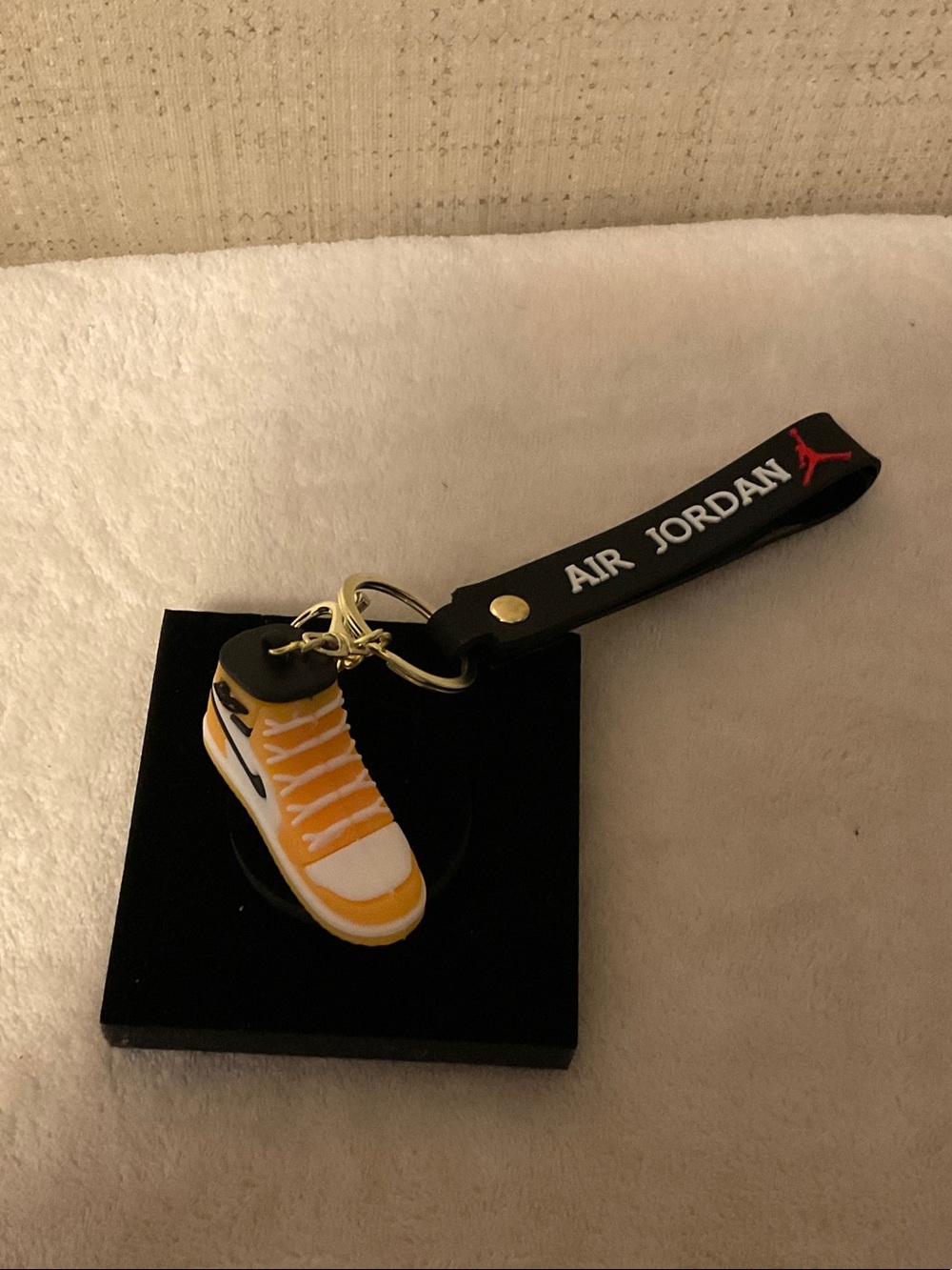 Jordan Yellow Sneaker Keyring with Black Branded Strap